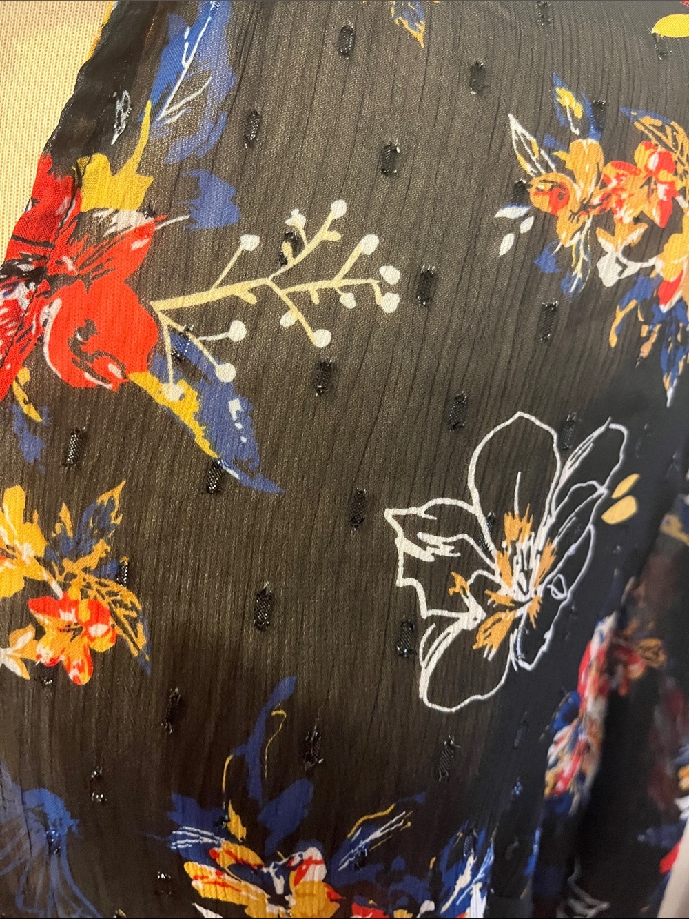 😍CLEARANCE- GEORGE Black Sheer Floral Tie Neck, Long Sleeve, Swiss Dot Blouse XL - Picture 5 of 12